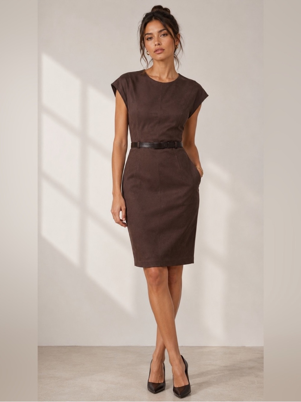 Calvin Klein Faux Suede Belted Dress